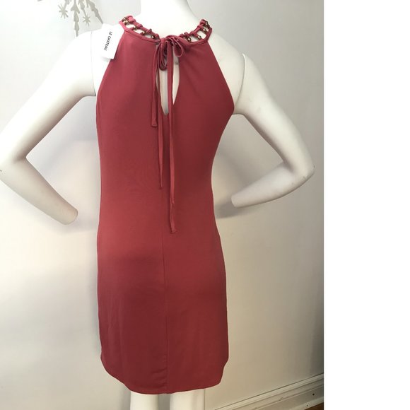 Le Chateau Corral Peach Salmon Pink Bodycon Formal cocktail Dress Beaded NWT - Picture 8 of 8
